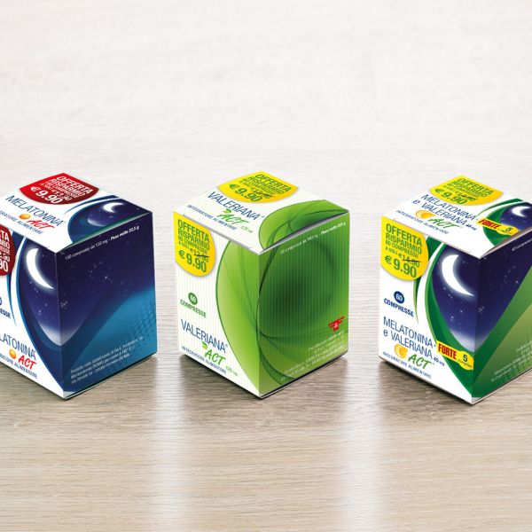 Packaging integratore alimentari Melatonina e Valeriana Act
